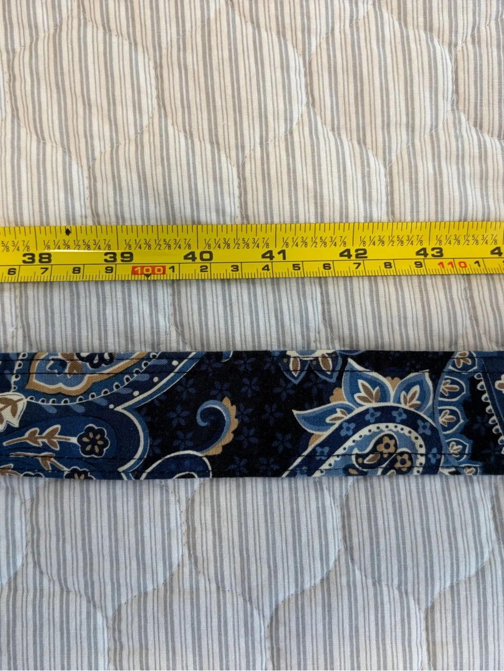 Women’s Blue & Black Paisley & Plaid fabric belt tortoise shell buckle large